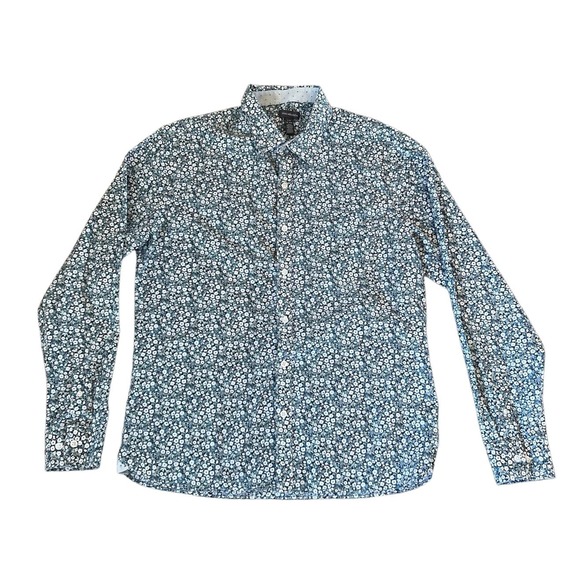 Mens VAN‎ HUESEN Floral Long Sleeve Button Down Shirt SZ L 16-16.5 - Picture 1 of 5
